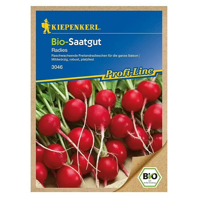 Kiepenkerl Profi-Line Gemüsesamen Radieschen - Bio Radies, Raphanus sativus var. sativus, Erntezeit: April - Samenpackung Kiepenkerl Bio-Saatgut Radieschen: Schnellwachsende, milde und robuste Freilandradieschen für die ganze Saison.