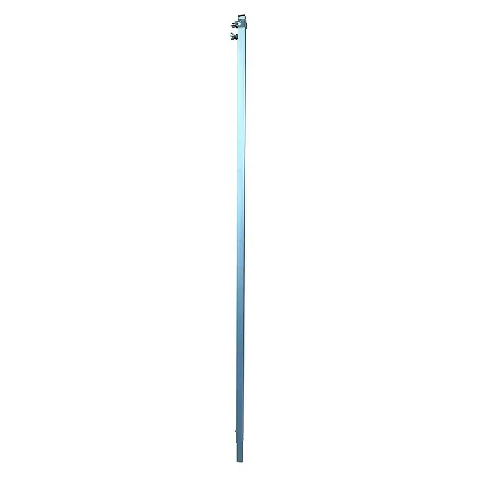 Altrad Regla enrasadora extensible zincada - L x An x Al: 3,2 m x 35 mm x 35 mm, Aluminio - Poste metálico para montar letreros. El poste es de color azul claro y tiene un soporte en la parte superior.\n