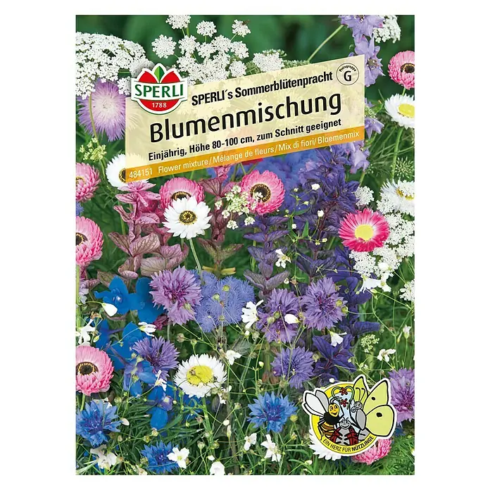 Sperli Blumensamen Sommerblumenmischung - Verschiedene Sorten, Blütezeit: Juni, 2 m² - Sommerblütenpracht: Sperli's Blumenmischung für eine farbenfrohe Blütenvielfalt im Garten, Höhe 80-100 cm.