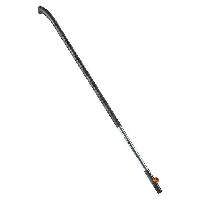 Gardena Combisystem Aluminiumstiel Ergoline 130 - Schwarz/Silber, Material Griff: Kunststoff - Diese Abbildung zeigt eine Teleskopstange, ideal für Gartengeräte, mit einem schwarzen Griff und einem silberfarbenen Verlängerungsstück.