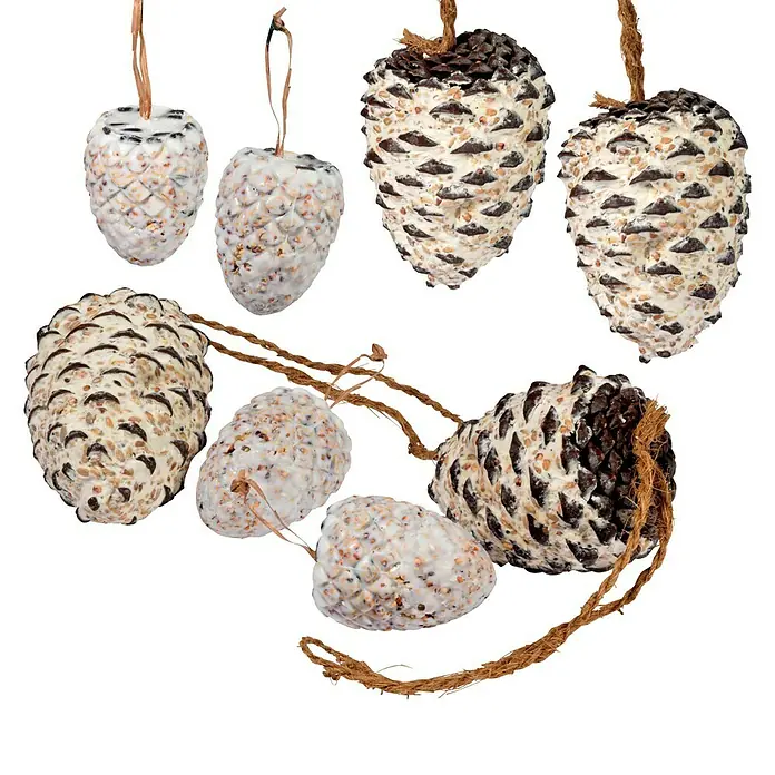 Dobar Wildvogelfutter Set - 8 Stk. - Eine Auswahl an Vogelfutterzapfen mit Samen und Aufhängern, ideal zur Fütterung von Wildvögeln im Garten oder auf dem Balkon.