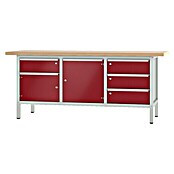 Pador Werkbank Typ 31 S243 (L x B x H: 2.000 x 700 x 855 mm, Anzahl Schubladen: 4 Schubladen, Lichtgrau/Rubinrot)