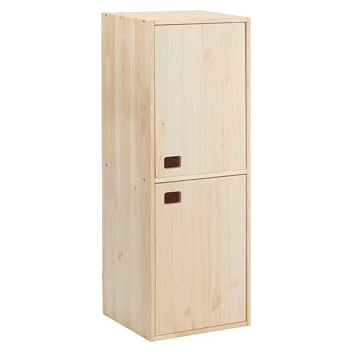 Astigarraga Dinamic Schrank - L x B x H: 33 x 37,3 x 105,4 cm, Kiefernholz - Ein naturbelassener Holzschrank mit zwei Fächern und rechteckigen Griffaussparungen, ideal für Stauraum in jedem Raum.