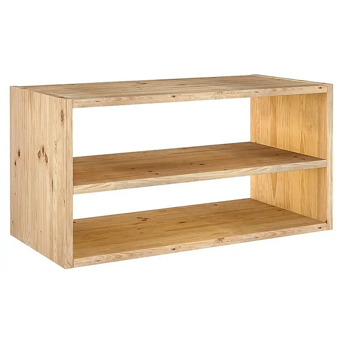 Astigarraga Dinamic Estantería de madera - Al x An x Pr: 36,2 x 70,8 x 33 cm, Capacidad de carga por balda: 50 kg, Número de baldas: 1 ud., Atornillado, Natural - La imagen muestra una estantería de madera con dos compartimentos. La estantería es de madera clara y tiene una forma sencilla y rectangular.