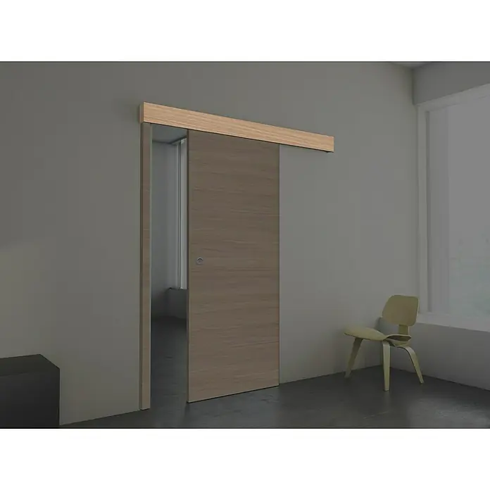 Solid Elements Embellecedor exterior Roble Urban - 2.000 x 100 mm, Roble claro - Puerta corredera de madera con marco de madera a juego. El diseño elegante encaja bien en interiores modernos.