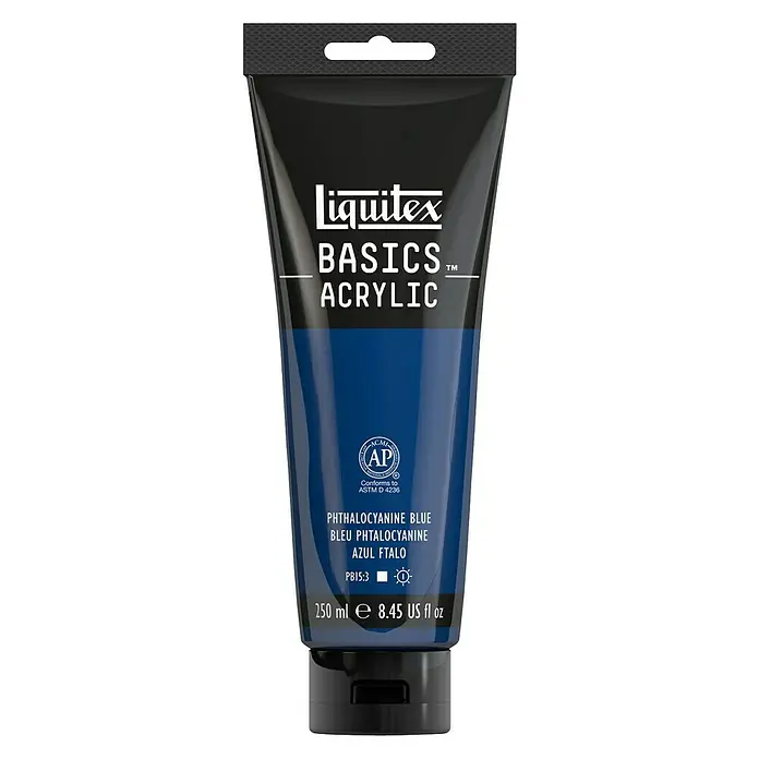 Liquitex Basics Acrylfarbe - Phthalozyaninblau, 250 ml - Eine Tube Liquitex Basics Acrylfarbe in der Farbe Phthalocyaninblau, ideal für Kunstprojekte und kreative Anwendungen mit guter Deckkraft.