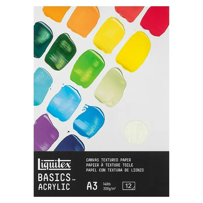 Liquitex Basics Acrylblock - 300 g/m², DIN A3, Anzahl Blätter: 12 Stk. - Liquitex Basics Acrylfarben auf Leinwandstrukturpapier, A3 Format, mit 12 Blatt für künstlerische Gestaltung und kreative Projekte.