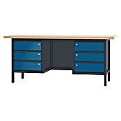 Pador Werkbank Typ 31 S363 (L x B x H: 2.000 x 700 x 855 mm, Anzahl Schubladen: 6 Schubladen, Anthrazitgrau/Enzianblau)