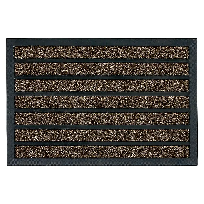 Astra Fußmatte Scraper Line - Braun/Schwarz, 40 x 60 cm - Eine braun gestreifte Fußmatte mit einem robusten, schwarzen Rahmen, ideal für den Eingangsbereich. Schmutzabweisend und strapazierfähig.