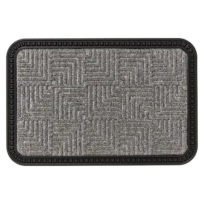Astra Fußmatte Border Star - Silber, 40 x 60 cm, 70 % Polypropylen, 30 % Gummi - Graue Fußmatte mit geometrischem Muster und schwarzem Rand. Ideal, um Schmutz aufzufangen und den Eingangsbereich sauber zu halten.