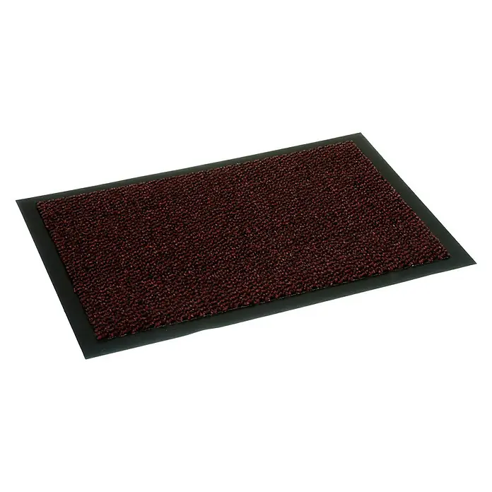 Astra Schmutzfangmatte Saphir - Rot, 180 x 120 cm - Ein rechteckiger, braun-roter Fußabtreter mit dunklem Rand auf schwarzem Hintergrund. Perfekt, um Schmutz abzuweisen und den Eingang sauber zu halten.