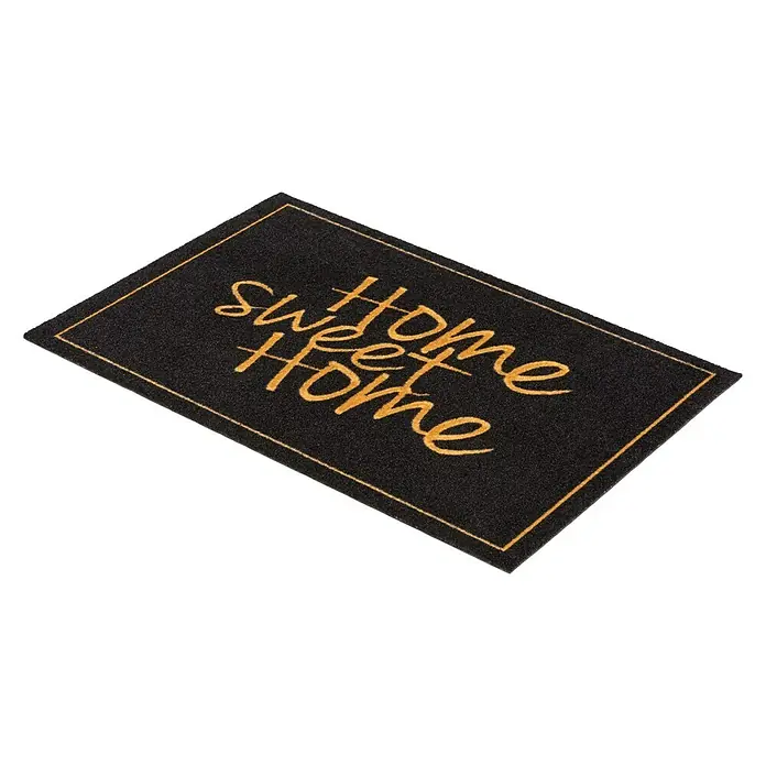 Astra Homelike Fußmatte Home Sweet Home - Schwarz/Gold, 40 x 60 cm, 100 % Polyamid - Schwarze Fußmatte mit goldfarbenem Aufdruck "Home sweet Home" und einem goldenen Rahmen. Einladend für jeden Eingangsbereich.