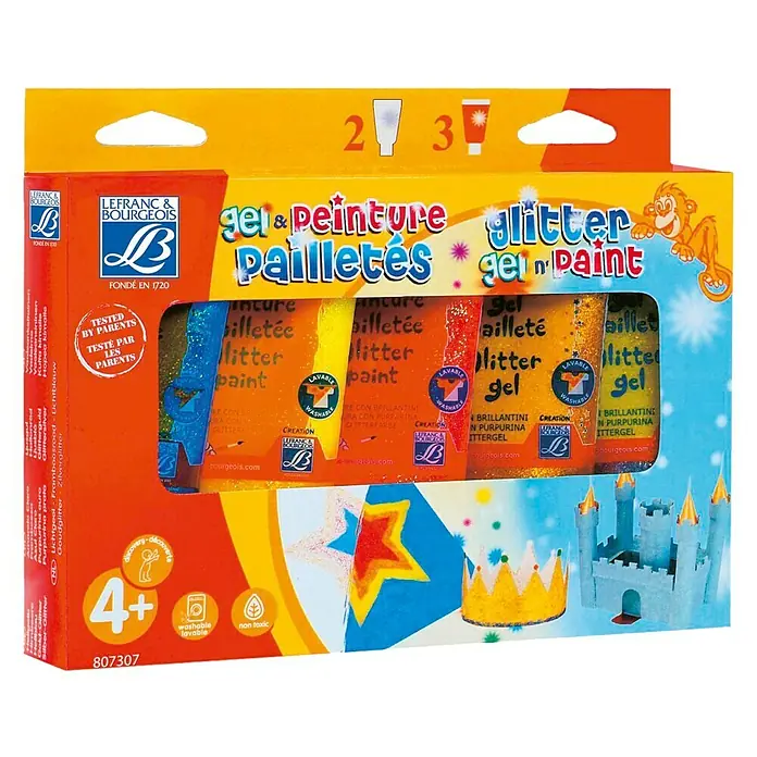 Lefranc & Bourgeois Glittergel-Set - 5 Stk., 75 ml - Lefranc & Bourgeois Glitzer Gel & Farbe Set für kreative Projekte. Enthält verschiedene Farben für tolle Glitzer-Effekte.