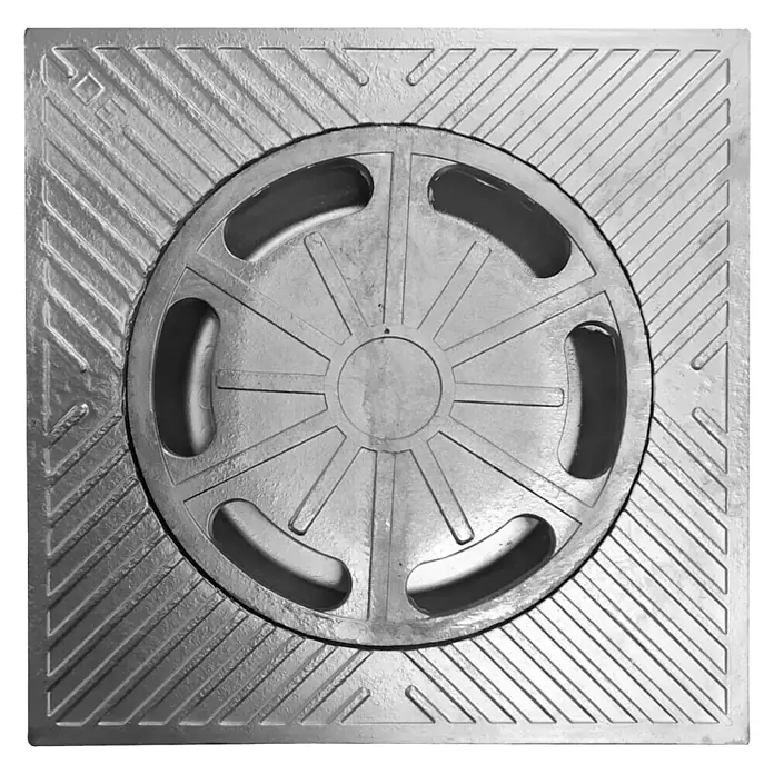 Dakota Sumidero - 25 x 25 cm, Diámetro conexión de descarga: 90 mm, Aluminio - Tapa de alcantarilla cuadrada de metal con rejilla circular.