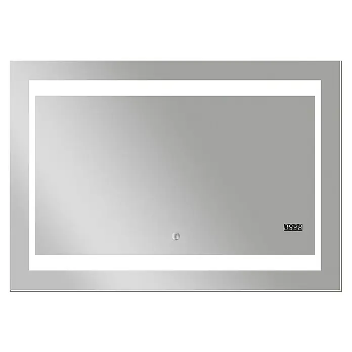DSK Lichtspiegel Silver Futura - 100 x 70 cm - Rechteckiger, beleuchteter LED-Spiegel mit digitaler Uhranzeige und Touch-Sensor für moderne Badezimmer, der Funktionalität und Stil vereint.