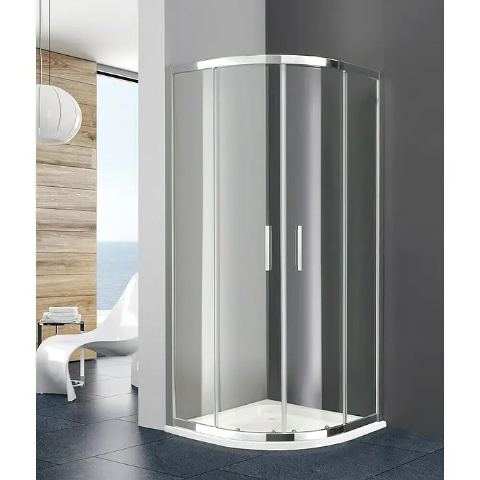 GME Mampara de ducha semicircular Prestige Titan Radio Italiano - L x An x Al: 80 x 80 x 195 cm, Eloxado, Plata brillo - Elegante cabina de ducha curva con marco cromado y puertas de vidrio transparente. Perfecta para baños modernos y soluciones de espacio.