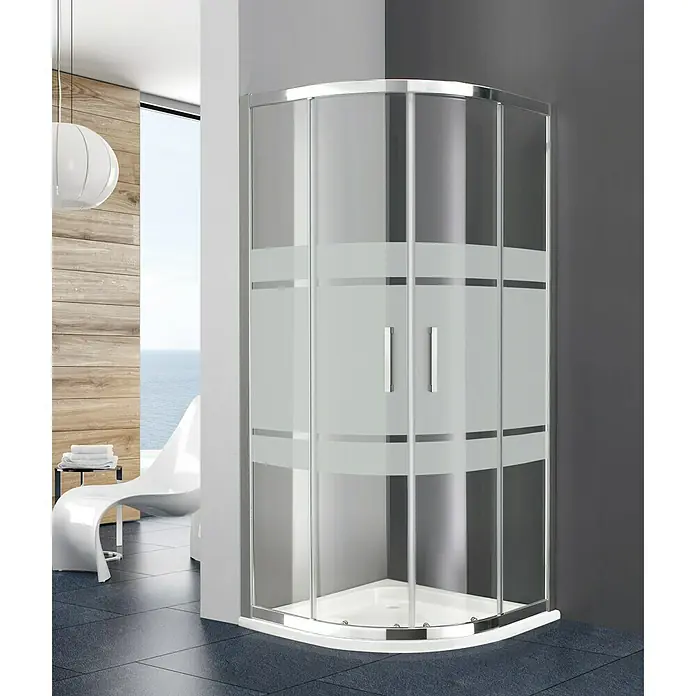 GME Mampara de ducha semicircular Prestige Titan Frost Radio Italiano - L x An x Al: 90 x 90 x 195 cm, Eloxado - Cabina de ducha con detalles en vidrio esmerilado y marco cromado. Ideal para baños modernos, ofrece privacidad y diseño elegante.