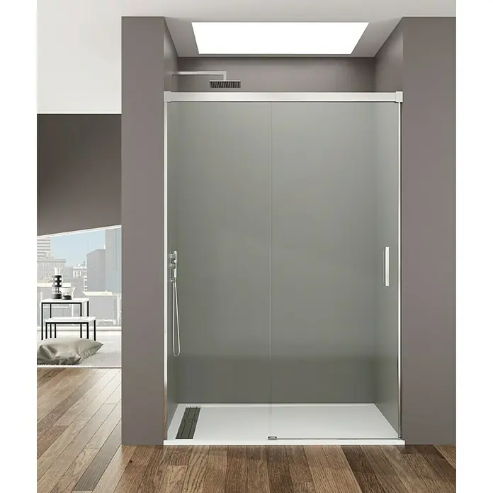 GME Mampara de ducha frontal Basic Plus - 130 x 196 cm, Vidrio transparente, Plata brillo - Cabina de ducha con puerta corredera de vidrio y rociador rectangular delgado. Diseño moderno para baños elegantes.