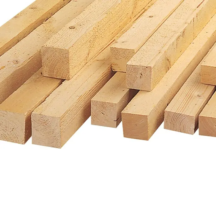 Rahmenholz - 200 x 7,8 x 7,8 cm, Fichte, Naturbelassen - Eine Nahaufnahme von unbehandelten, quadratischen Holzpfosten, ideal für Bau- und Heimwerkerprojekte.