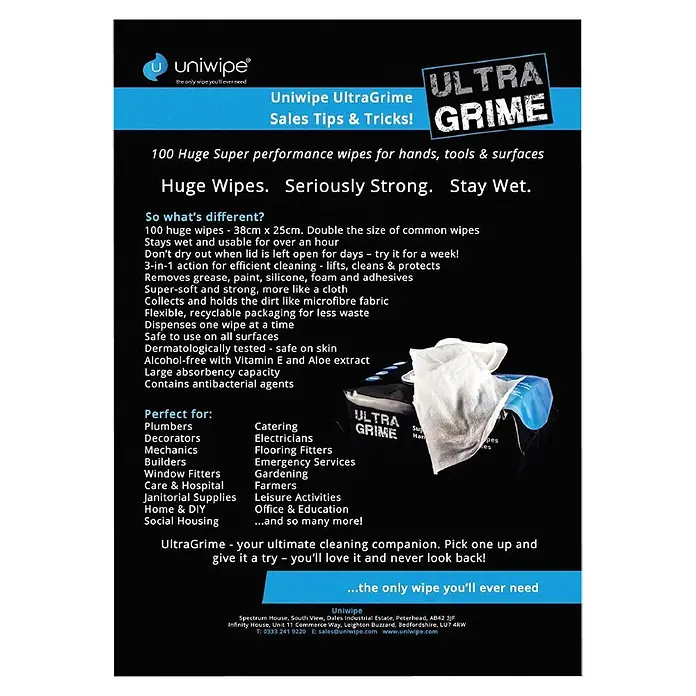 Feuchte Reinigungstücher Ultra Grime - 100 Stk. - Uniwipe UltraGrime: Leistungsstarke Reinigungstücher für Hände, Werkzeuge und Oberflächen. Stark, nass und ideal für verschiedene Anwendungen.