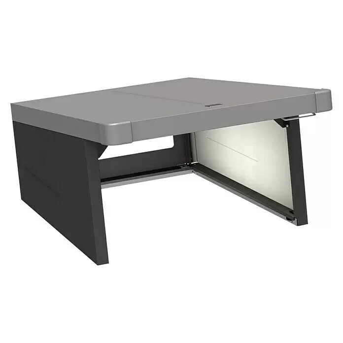 Biohort Mähroboter-Garage Charly - L x B x H: 90 x 78 x 49 cm, Quarzgrau Metallic - Moderner grau-dunkelgrauer Kompaktschreibtisch mit offenem Ablagefach auf der rechten Seite.