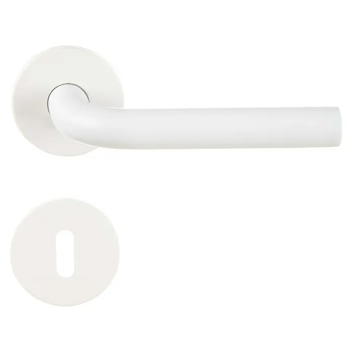 Conjunto de picaporte - Grosor de la puerta: 35 mm - 45 mm, Acero inoxidable, Curvado - Juego de manija y bocallave blanco para puerta, para un diseño elegante y moderno.