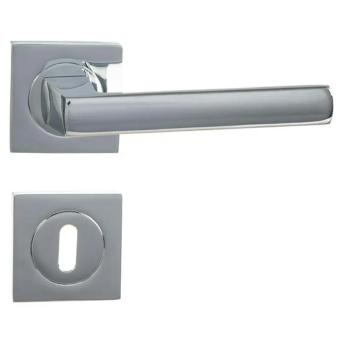 Conjunto de picaporte Boston - Grosor de la puerta: 35 mm - 45 mm, Aluminio, Recto - Manija de puerta con roseta de llave en diseño cromado brillante para interiores modernos, robusta y elegante.