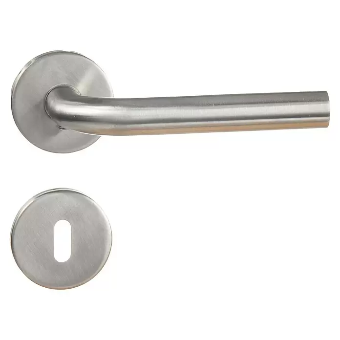Conjunto de picaporte Vera - Grosor de la puerta: 35 mm - 45 mm, Acero inoxidable, Recto - Manilla de puerta y embellecedor de cerradura a juego de acero inoxidable cepillado.