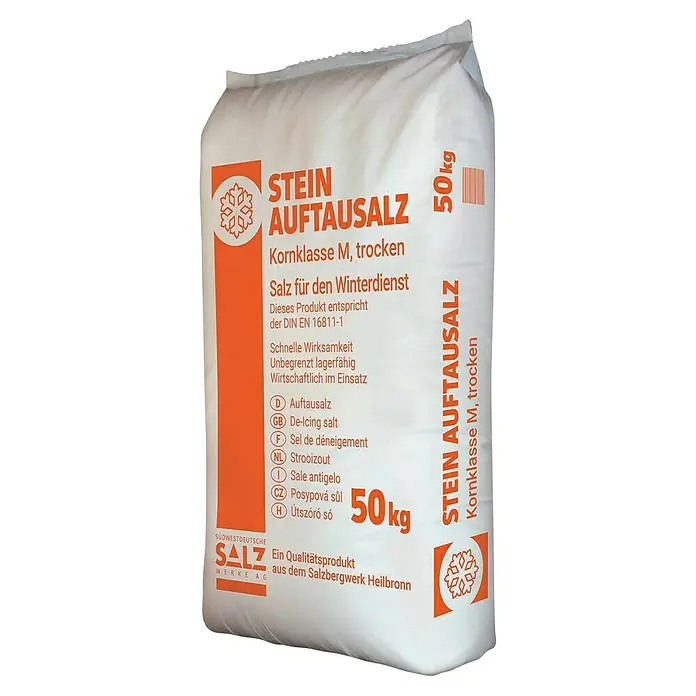 Auftau- & Streusalz - 50 kg - Bild einer 50-kg-Packung Steinsalz-Auftausalz, ideal für den Winterdienst und zur Eisbekämpfung auf Straßen und Gehwegen.