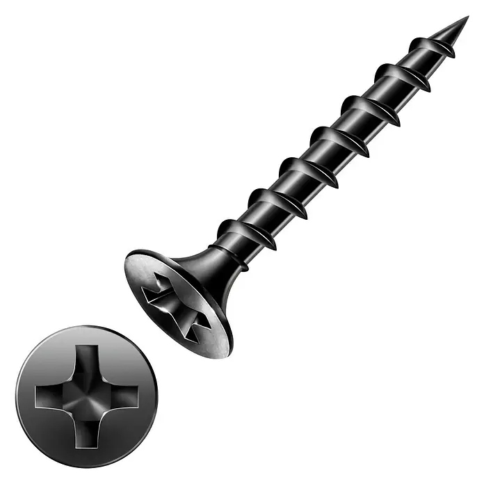 Spax Trockenbauschraube GIX BØ x L: 3,9 x 40 mm, Trompetenkopf, 125 Stk. - Bild einer schwarzen Trockenbauschraube mit Kreuzschlitzkopf, ideal für Befestigungen.