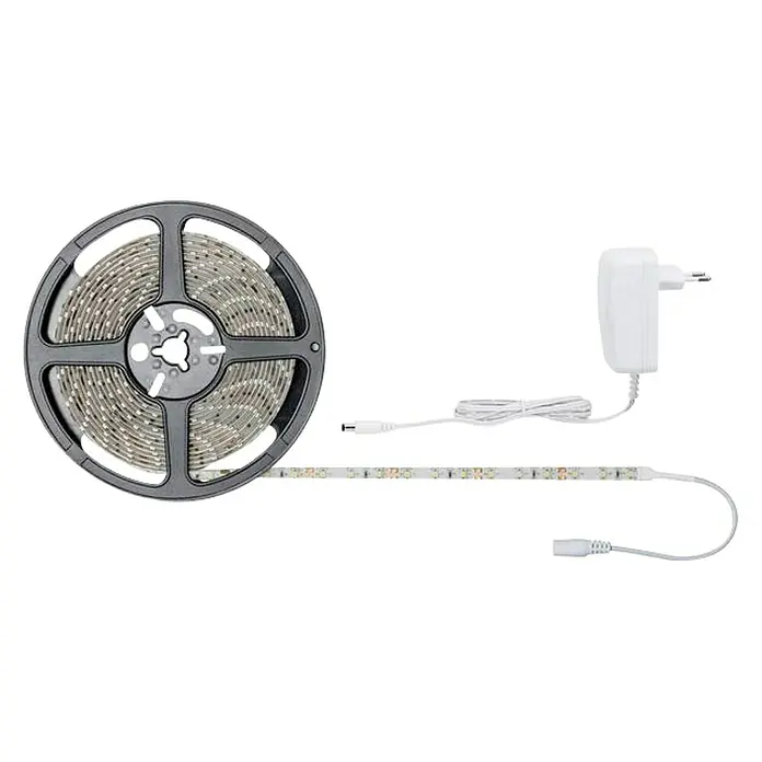 Paulmann LED-Band Strip - Länge: 5 m, Lichtfarbe: Warmweiß, 17 W, 960 lm, 12 V - Ein LED-Streifen auf einer Rolle mit einem Netzteil. Ideal für die stimmungsvolle Beleuchtung in jedem Raum mit flexibler Lichtlösung.