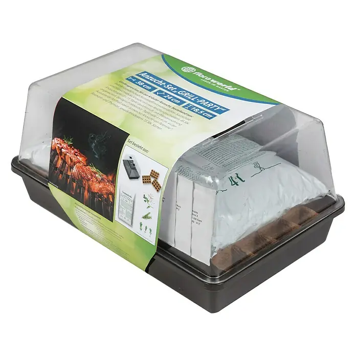 Floraworld Anzucht-Set Grill-Party - L x B x H: 38 x 24 x 18,5 cm, Schwarz - Ein "Flora World Grill-Party" Anzucht-Set mit einer transparenten Abdeckung, das alles für die Kräuteranzucht enthält.
