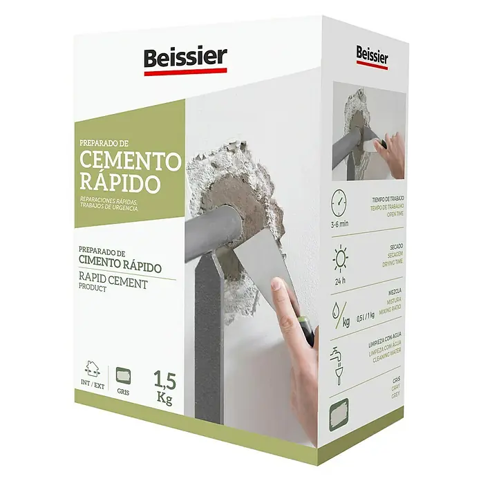 Beissier Cemento rápido - 1,5 kg - Imagen de un paquete de Beissier Cemento Rápido, un producto de cemento de secado rápido para reparaciones rápidas y trabajos urgentes.