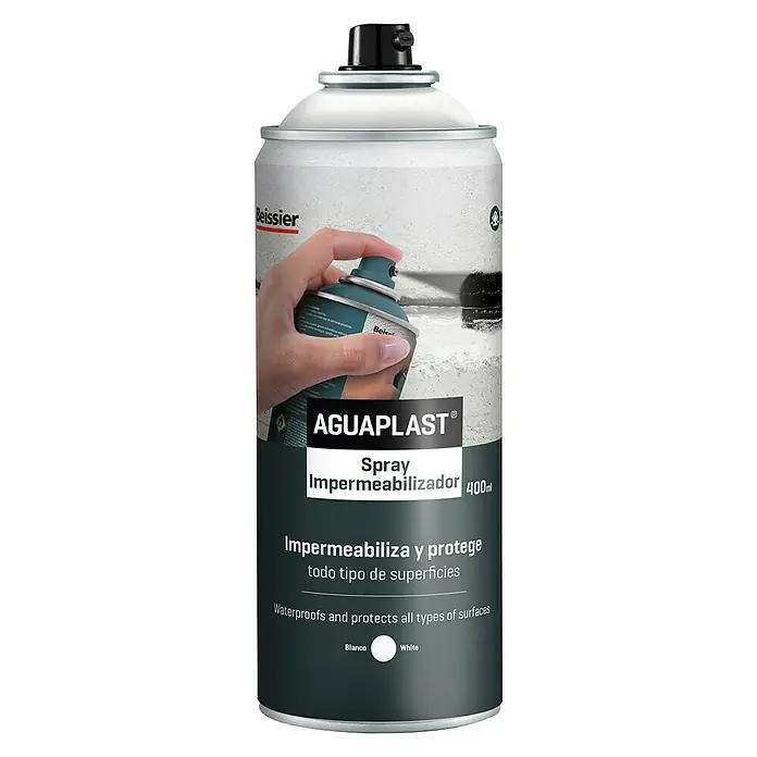 Beissier Impermeabilizante Spray Aguaplast - Blanco - Spray impermeabilizante Aguaplast 400ml de Beissier, sobre fondo blanco. Para impermeabilizar y proteger todo tipo de superficies.