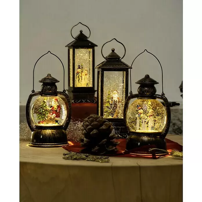 Konstsmide LED-Schneelaterne Schneemänner - Innen, Braun, 10,5 x 10,5 x 27 cm, Batteriebetrieben - Vorderansicht