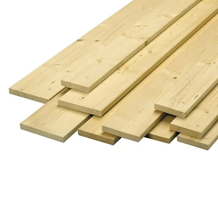 Universal-Schalbrett - 250 x 15,5 x 2,4 cm, Fichte - Holzbretter in einem Stapel. Unbehandeltes Holz für Bauprojekte oder Heimwerkerarbeiten, naturfarben und bereit zur Verwendung.