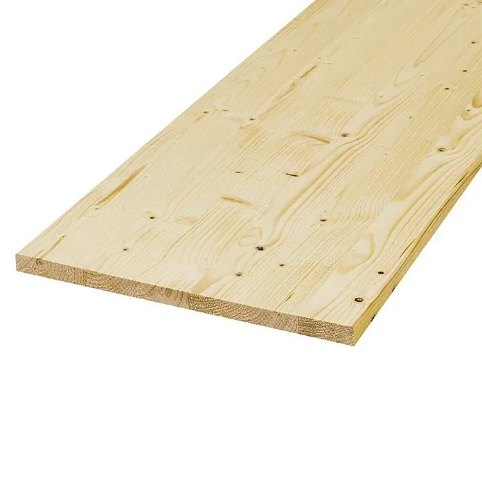 Exclusivholz Leimholzplatte - Fichte, Qualitätsstufe Leimholzplatte: A/B, 2.500 x 600 x 28 mm - Helles, unbehandeltes Fichtenholzbrett mit sichtbarer Maserung und Astlöchern, ideal für DIY-Projekte und Innenausbau.