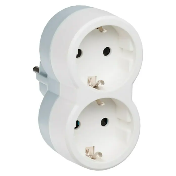 Legrand Bola de enchufes doble - x 2, Blanco - Imagen del producto de un adaptador doble blanco y gris, diseñado para aumentar el número de enchufes con un diseño compacto.