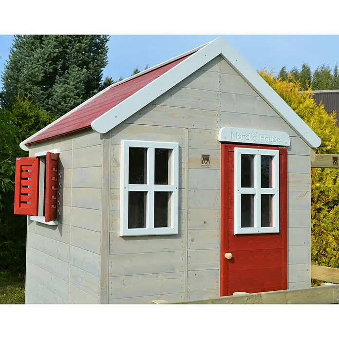 Wendi Toys Spielhaus Tiger - Glas, Natur/Rot - Das Nordic House Spielhaus mit rotem Dach, weißen Fenstern und roten Fensterläden bietet Kindern einen perfekten Spielraum im Freien.