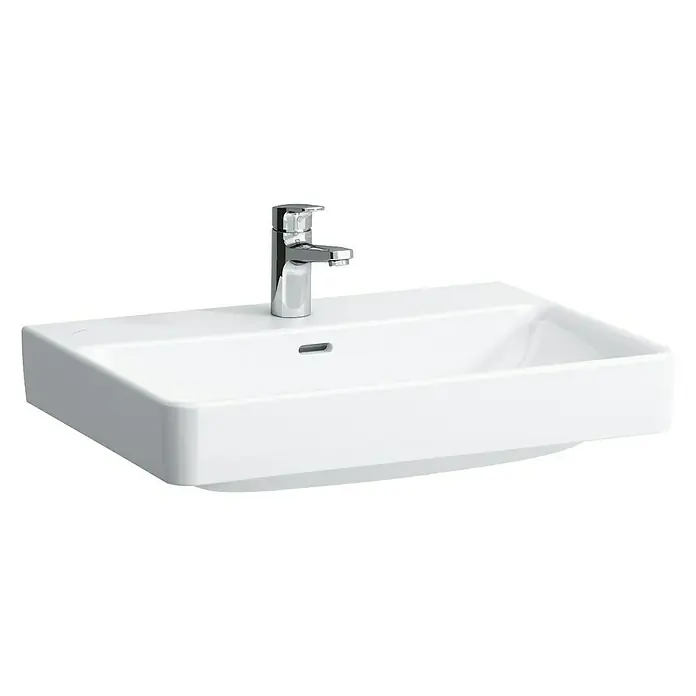 Laufen Pro Waschtisch S - 65 x 46,5 cm, Ohne Spezialglasur, Hahnloch: Mitte, Mit Überlauf, Weiß - Ein elegantes Waschbecken mit einer modernen Armatur, perfekt für jedes Badezimmer. Das schlichte Design und die hochwertige Verarbeitung überzeugen.