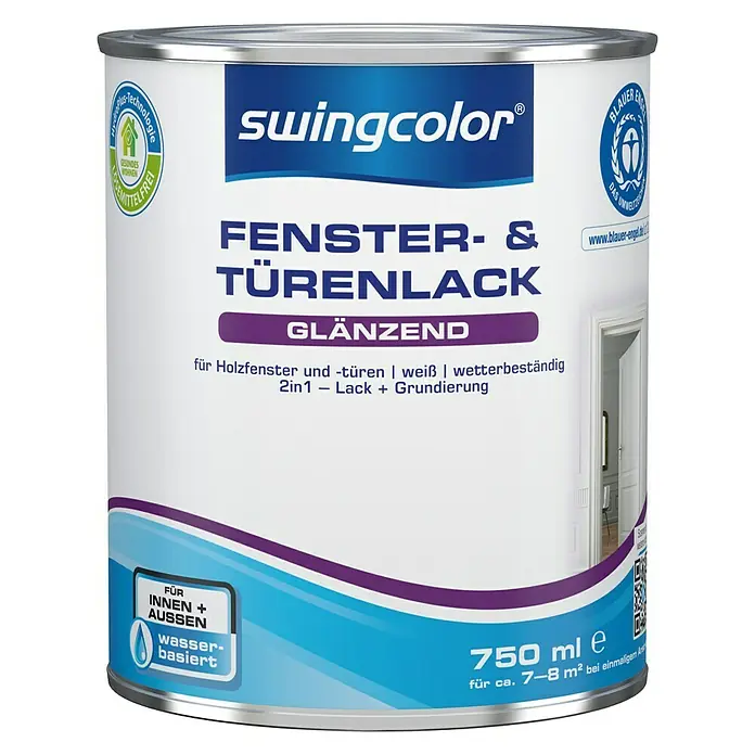 swingcolor Fenster- & Türenlack Acryl - Weiß, Glänzend, 750 ml, Wasserbasiert - Dose mit Swingcolor Fenster- & Türenlack, glänzend, 750 ml, wasserbasiert für innen und außen. Geeignet für Holzfenster und -türen.