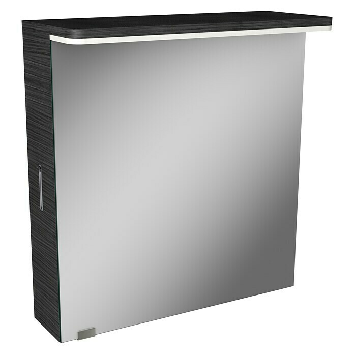 Modern 3.0 LED-Spiegelschrank (B x H: 60 x 70 cm, Links, Mit Beleuchtung, Spanplatte, Darkoak)