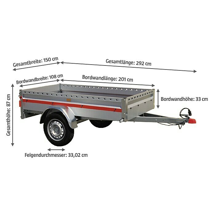 Stema Anhänger BH-R 750Nutzlast: 630 kg, Einachser, Kasteninnenmaß: 201 x 108 x 33 cm, Ungebremst Diagonal View