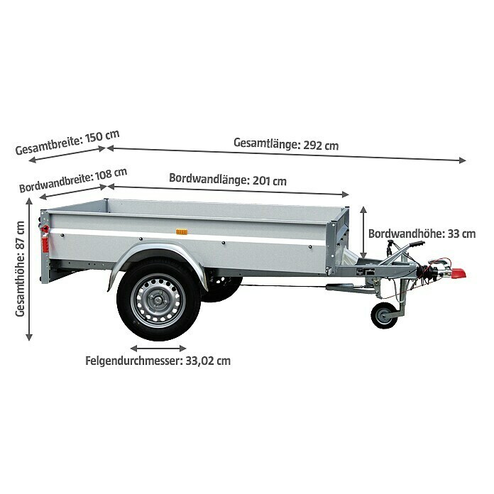 Stema Anhänger BASIC 1000 KompaktNutzlast: 830 kg, Einachser, Kasteninnenmaß: 201 x 108 x 33 cm, Gebremst Right Side View