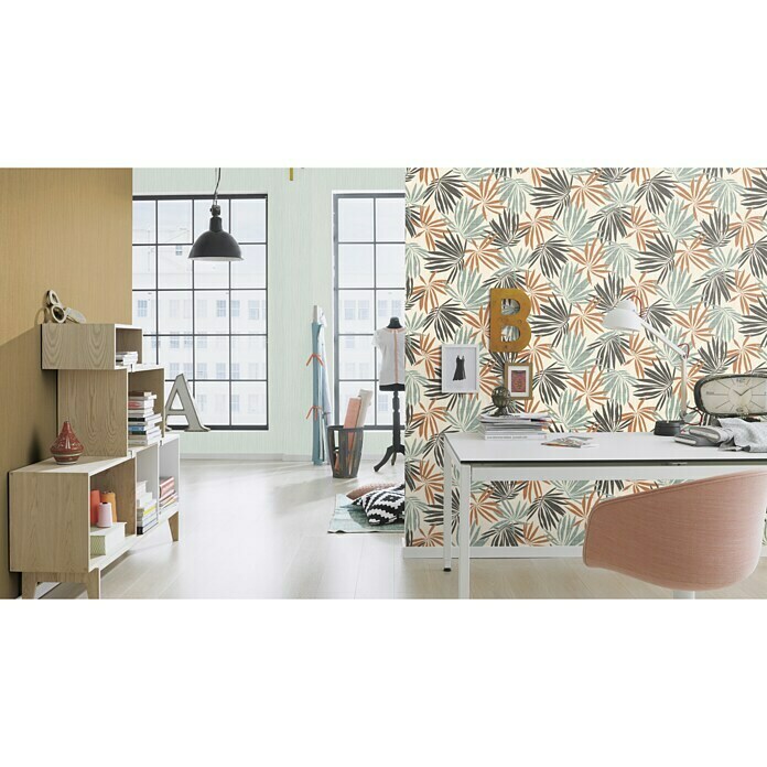 Rasch Yucatán Vliestapete Blätter (Weiß/Grün/Braun, Floral, 10,05 x 0,53 m)