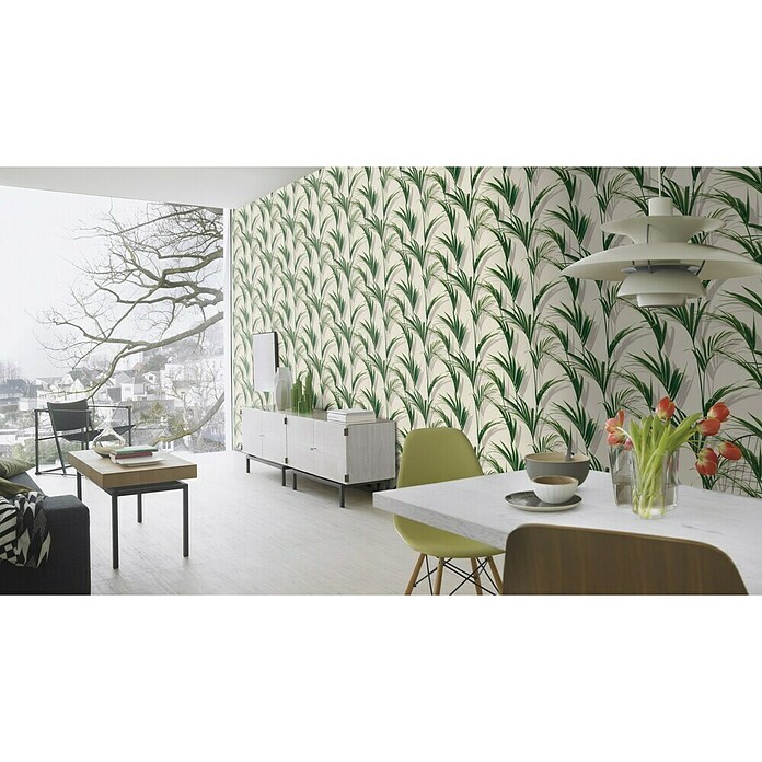 FREUNDIN HOME COLLECTION III Vliestapete Blätter (Weiß/Grün, Floral, 10,05 x 0,53 m)