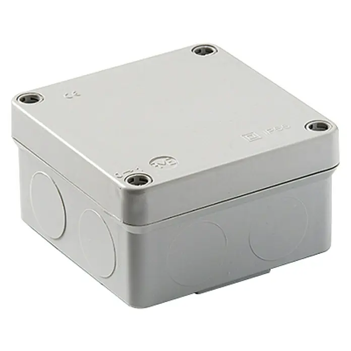 Famatel Caja de superficie - L x An x Al: 10 x 10 x 5,5 cm, IP55 - Caja de conexiones gris con orificios para tornillos y entradas de cable premarcadas para instalaciones eléctricas interiores y exteriores.