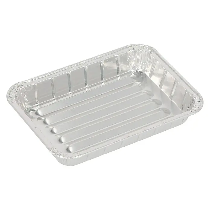 Kingstone Bandeja de aluminio para barbacoa - 22,5 x 15,7 x 4,5 cm, Aluminio - Una bandeja de aluminio para asar vacía con un patrón acanalado, perfecta para cocinar alimentos a la parrilla o en el horno. Es ligera y fácil de limpiar.