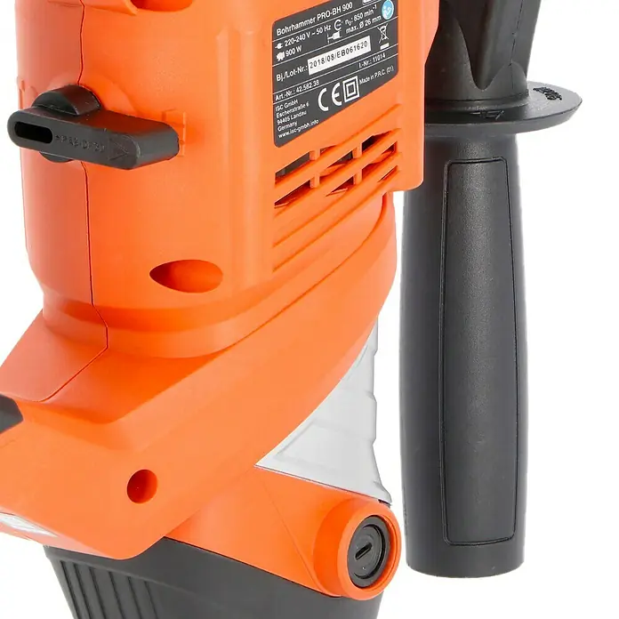 Toolson Kombihammer Pro-BH 900 - 900 W, 3 J, SDS-Plus-Aufnahme - Detailansicht eines Bohrhammers PRO-BH 900 mit technischen Daten und Herstellerinformationen auf dem Gehäuse.