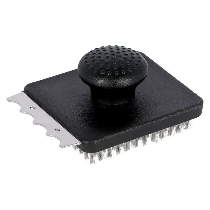 Kingstone Ersatzbürste - Schwarz/Silber - Ein quadratischer Grillreiniger mit Bürsten und Schaber, ideal für die mühelose Reinigung von Grillrosten.